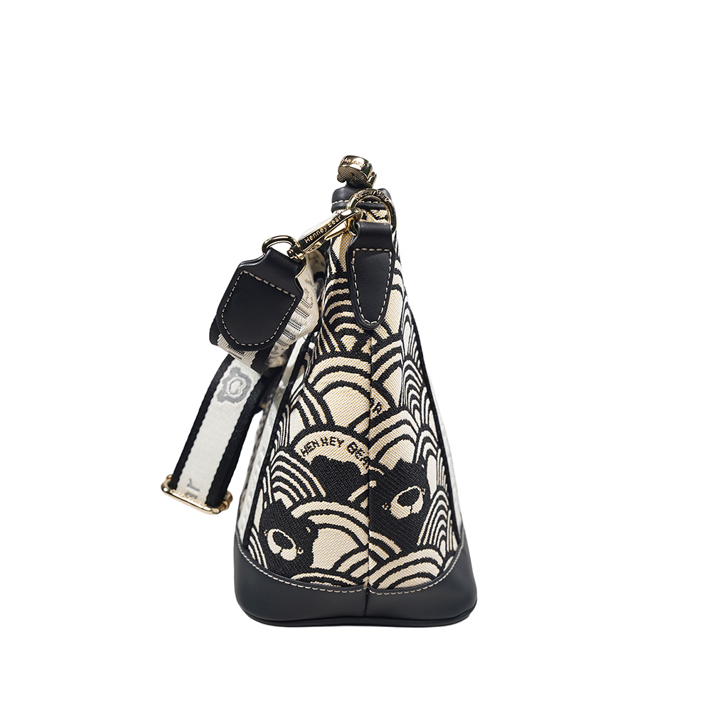 Henney Bear Black & White Wave Tote Bag with Adjustable Strap H-1140