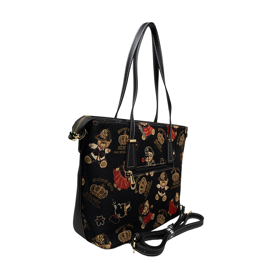 Henney Bear Crown Bear Designer Tote Bag with Zip Closure H-1002