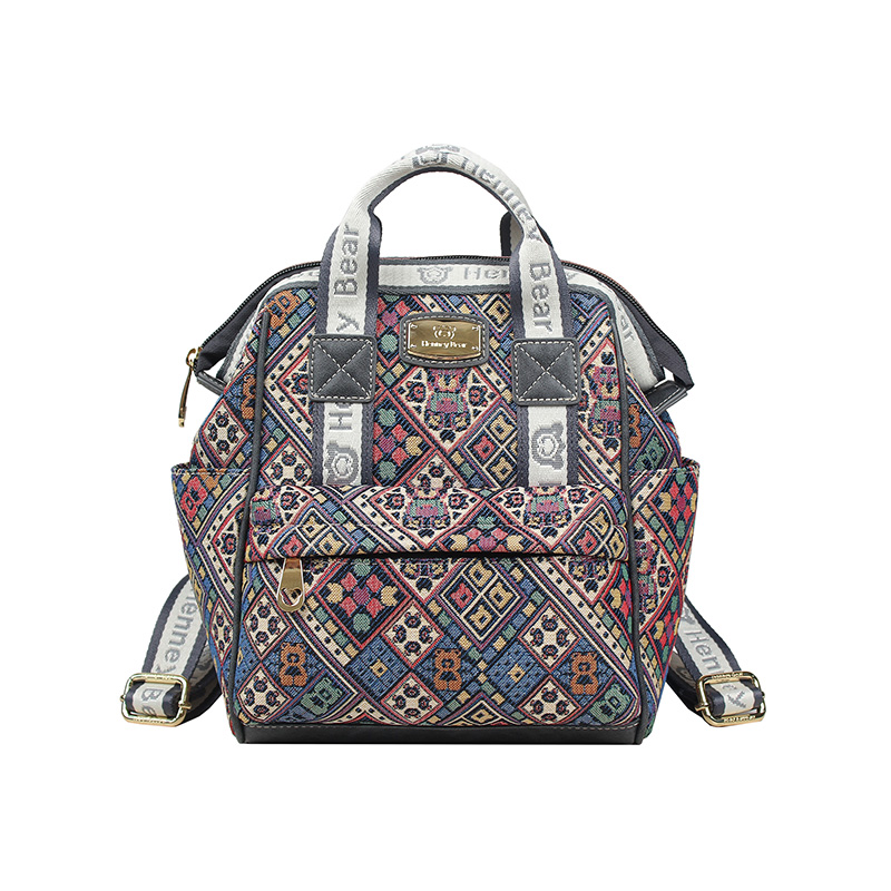 Henney Bear Landon Vintage Check Premium Tapestry Mini Backpack H-375