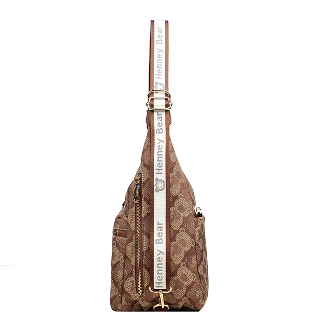 Henney Bear Shadow Bear Brown Multi-Pocket Shoulder Bag H-1166