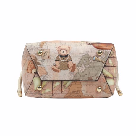 Henney Bear World Map & Explorer Teddy Print Bucket Bag with Pouch - H-827
